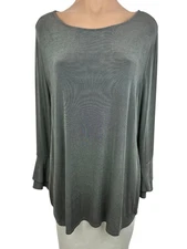 Chico's Travelers Gray Pullover Top Long Tulip Sleeve Sz 2/ L Acetate/Spandex