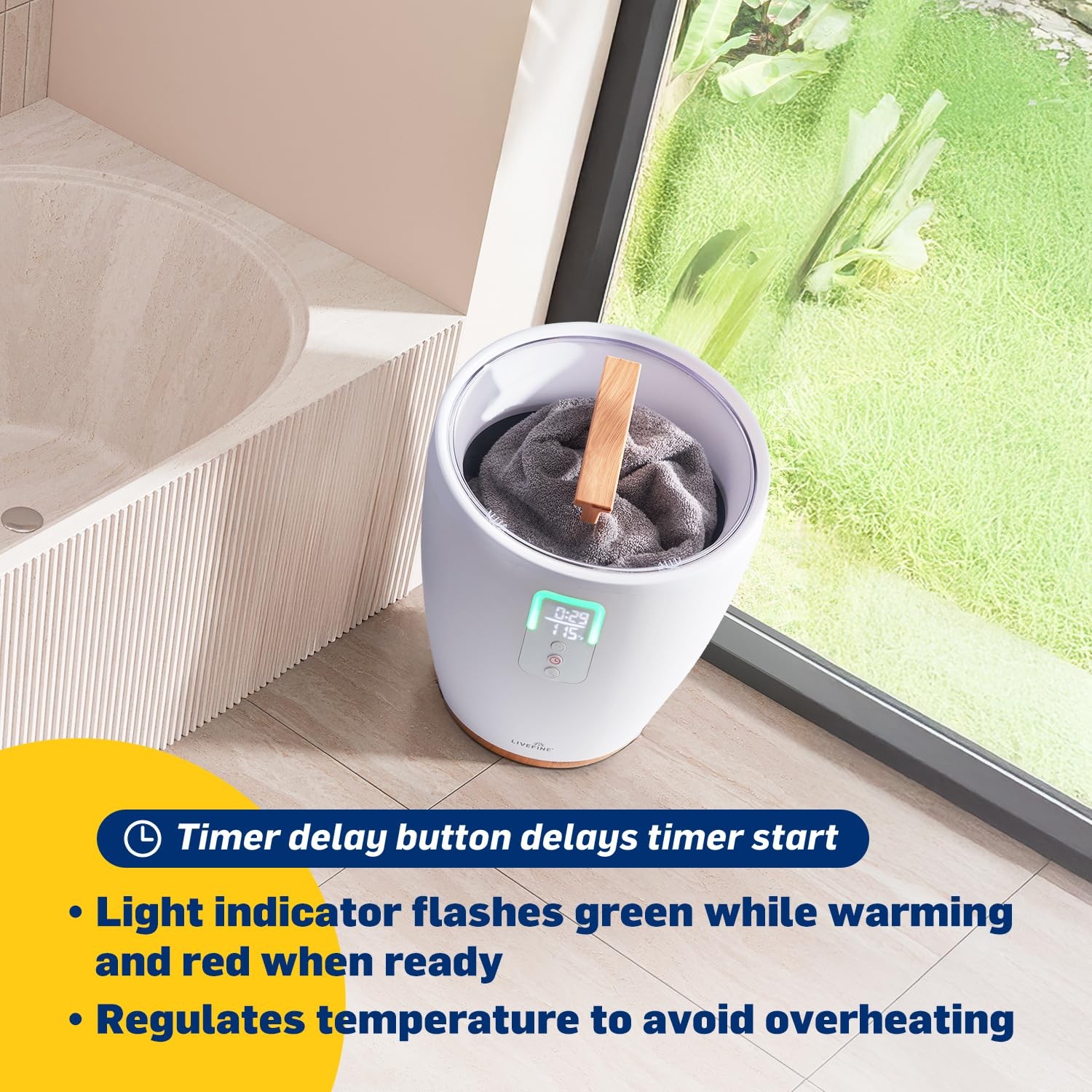 Live Fine Small Bucket Towel Warmer with LED Display and Adjustable Timer