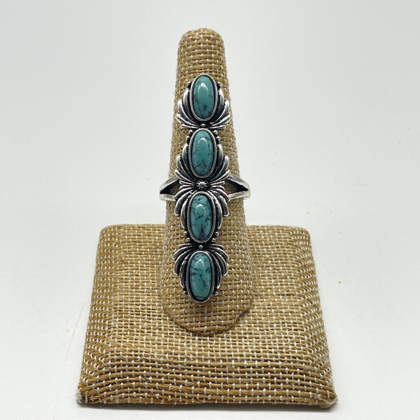 Elongated Four Bead Statement Ring Oval Cabochon … - image 1