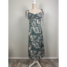 Cider Floral Cottagecore Midi Dress Tie Strap Ruched Bust Coquette Side Slit