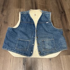 1970 s Vintage Carhartt Denim Vest Sherpa Lining Union Made Mens XXL USED