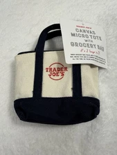 Trader Joes Mini Canvas Tote Navy Tracery Bag  2 In 1 2025