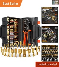 Ergonomic Spade Terminal Crimping Tool Kit with 24 Connectors - Portable Design