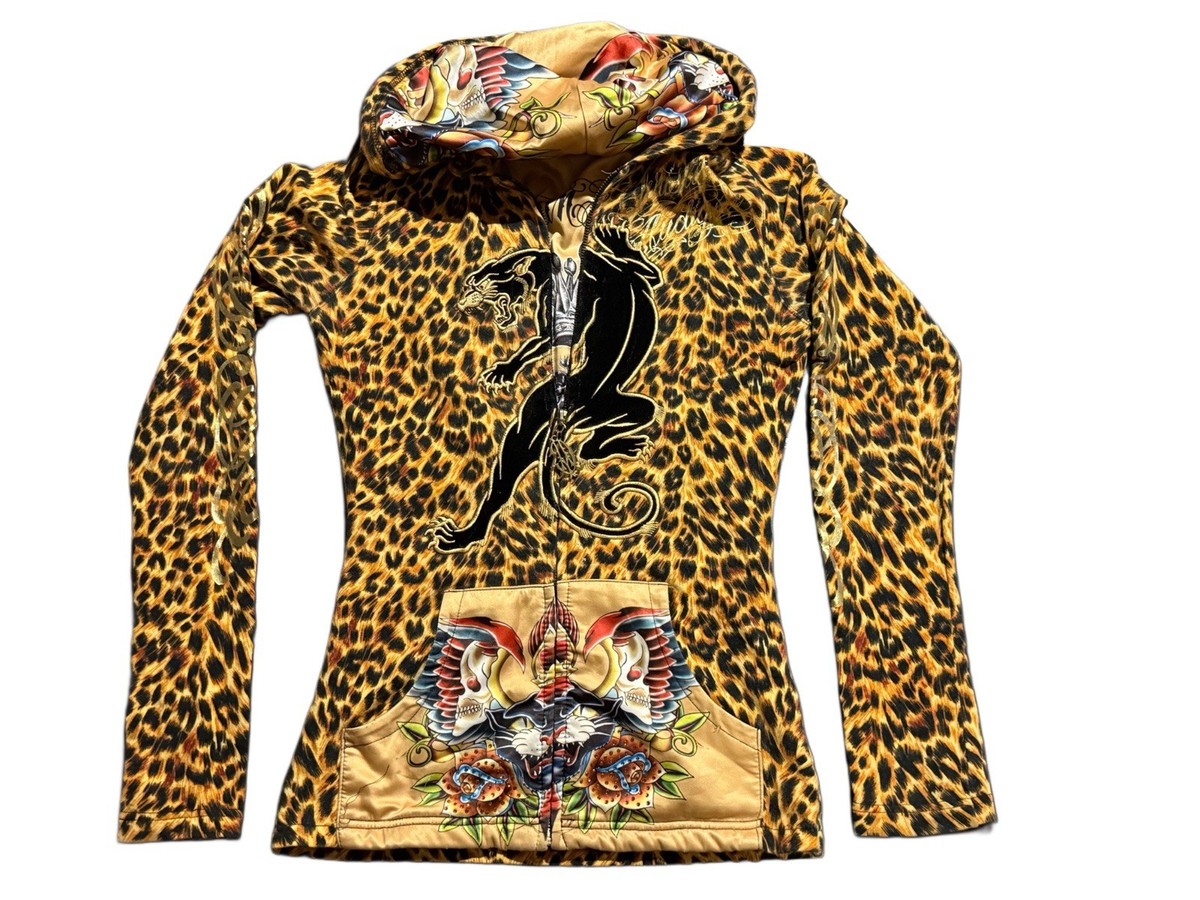 Vtg Ed Hardy Christian Audigier Women's Panther Cheetah Pattern