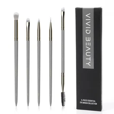 Eye Makeup Brush Set 5pcs - Eyeshadow, Blending, Concealer  Dual-Ended Brow B...