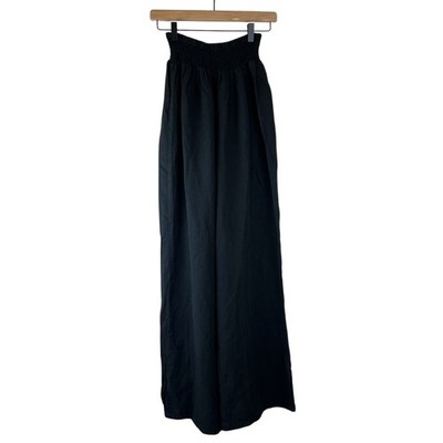 NWT Francescas Harper Black Smocked Waist Wide Leg Lyocell Pants Size Medium