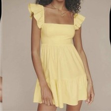 Reformation Yellow Ruffle Sleeve Mini Dress Babydoll Dress Size 2