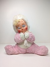 Vintage 1950s Pouting Rubber Face Doll 16" Sitting Plush Doll Rushton Pink