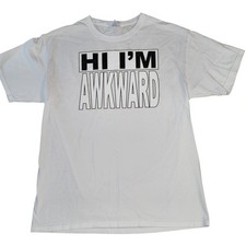 Hanes Mens Large T-Shirt Hi Im Awkward Funny Graphic Tee Short Sleeve Cotton
