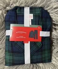   Wondershop Men  s Pajama Set Navy Green Plaid Flannel Family Sleep Size Large