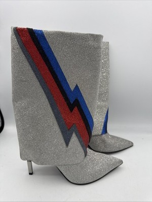 BALMAIN Coated Leather Ankle Glitter Boots US8.5 EU39.Glitter