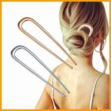 2x Hair Pin Stick U Shaped Pair Gold Silver Black Metal Simple Updo French::