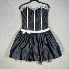 VNTG Jessica McClintock Gunne Sax Tulle Strapless Dress Size 5/6 Black White Bow