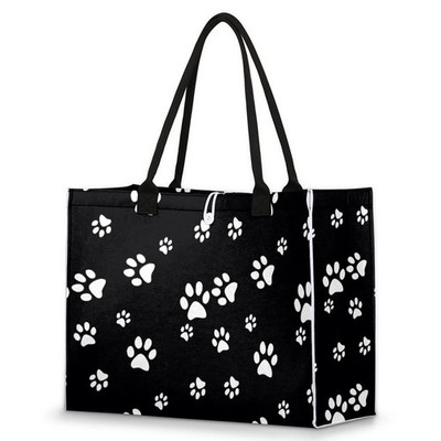 Puppy Paw Print Black Tote Bag For Travel Bag Reusable Grocery Bag Utility To...