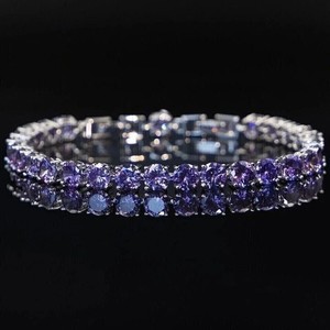 Authentic 10Ct Round Cut Blue Tanzanite Tennis Bracelet For Women 14k White Gold Plated 7"