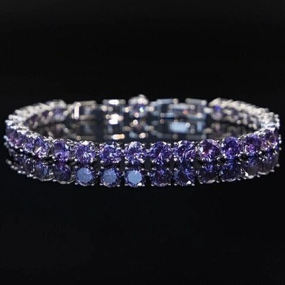 10Ct Round Cut Blue Tanzanite Tennis Bracelet For Women 14k White Gold Plated 7''