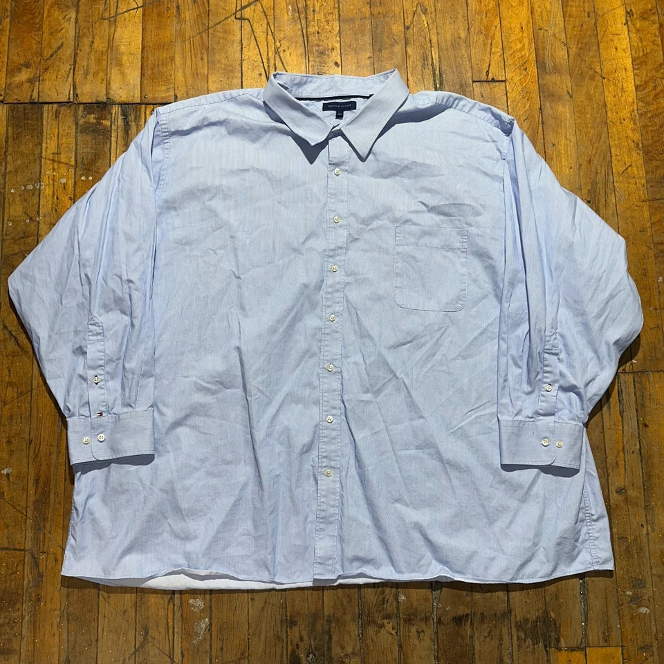 Camisa de vestir Tommy Hilfiger para hombre alta 22 azul a rayas manga larga con botones Foto 2 de 4