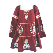 Anthropologie Let Me Be Embroidered Tunic Dress Women M Red Boho Prairie Peasant