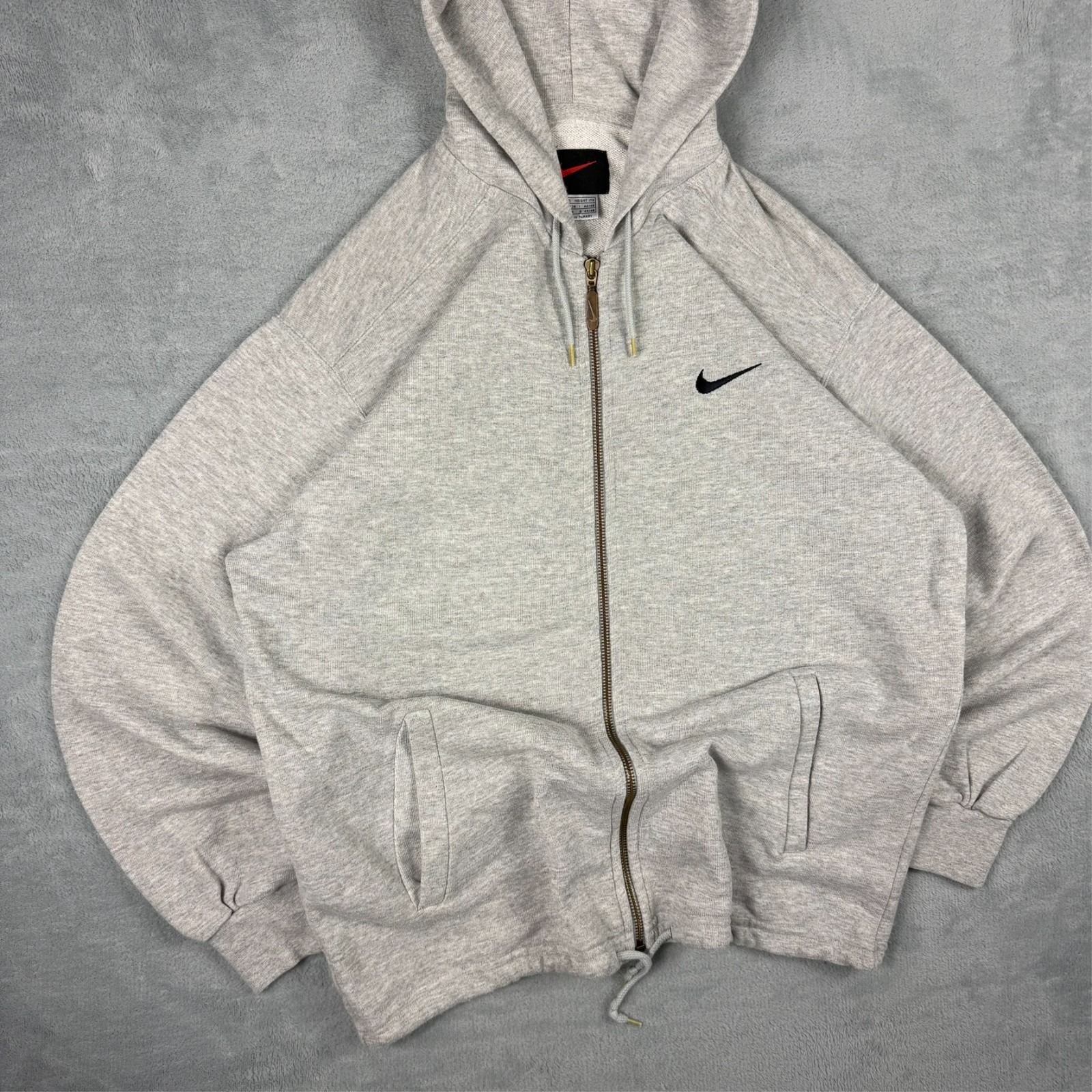 Vintage Nike 1990's Grey Mini Swoosh Embroidered Oversized Small Full Zip Hoodie image 2