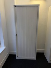 Bisley Tambour Tall Cupboard Sliding Single Door White Modern Office Storage