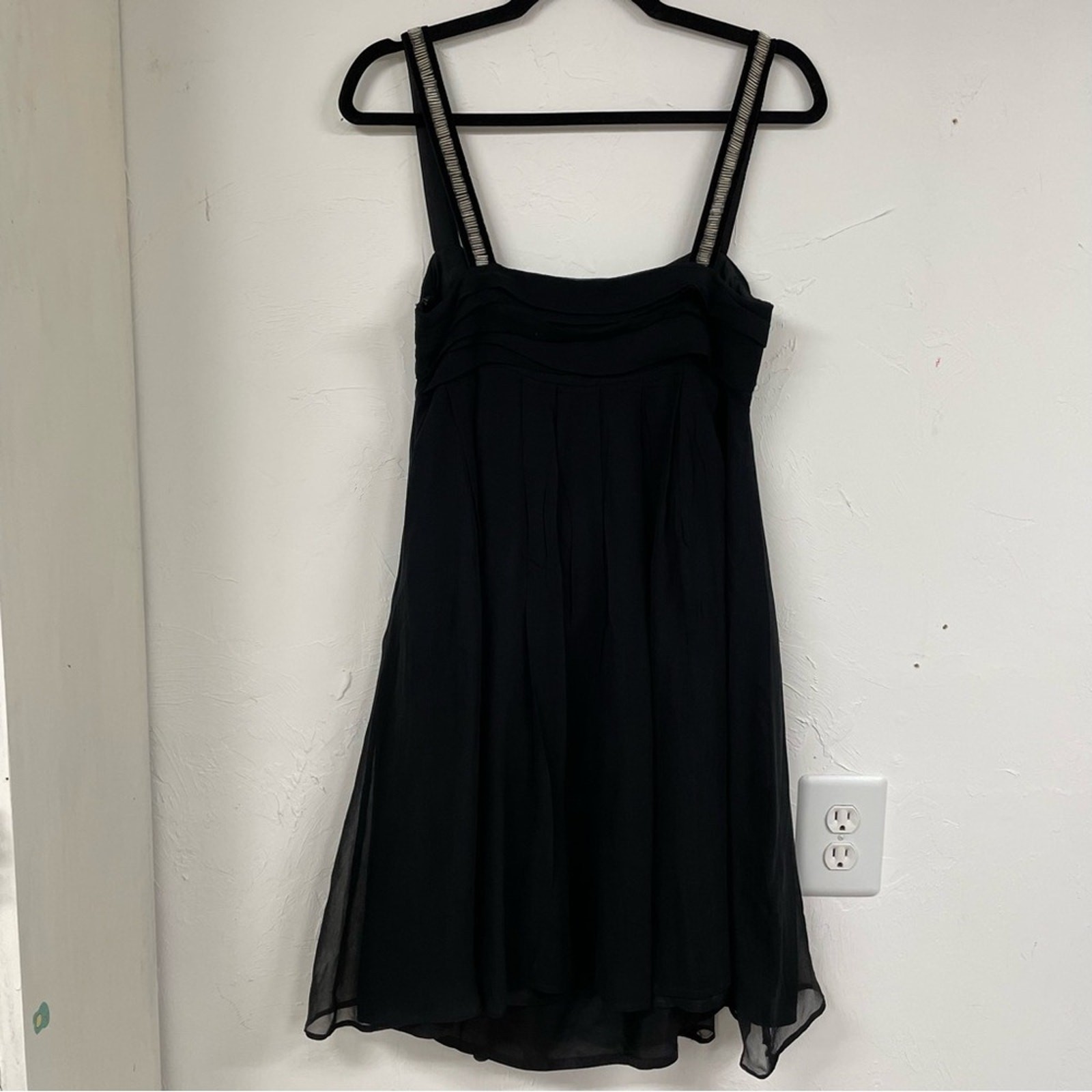 Mango Black Silk A Line Mini Dress Beaded Strap Y2K Womens 6 Party Babydoll thumbnail 10