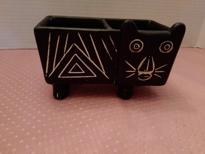 Retro Black & White Kitten Cat Vase Planter Rectangle