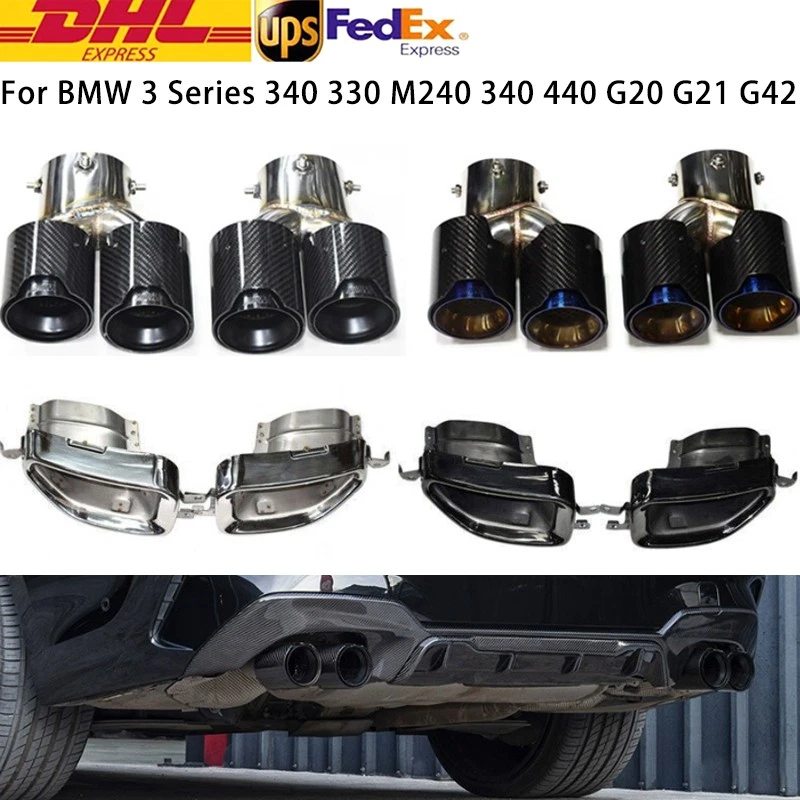 Carbon Fiber Double Exhaust Pipe Muffler For BMW G20 G21 G42 340 330 M240 340 - Bild 1 von 4