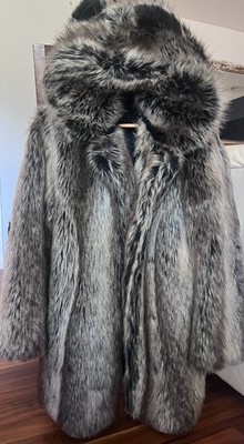 SpiritHoods Grey Wolf Faux Fur Coat Hooded Ears Womens Small Grey Brown Black S
