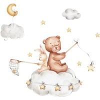BäR & Hase Wolken Wandsticker Mit Mond Und Sternen – Kinderzimmer Babyzimmer