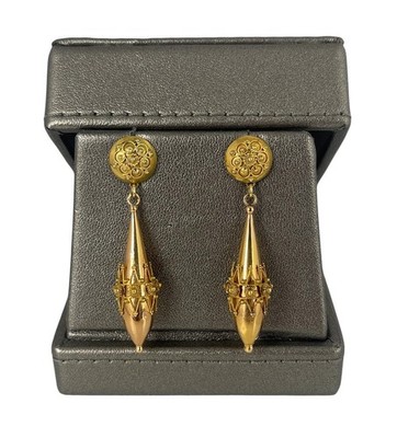 Neo-etruskische Ohrringe, 18k Gold, Etruscan Revival Victorian Torpedo
