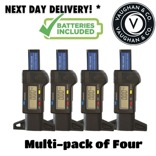 Pack Of Four Digital Tyre Depth Gauge Tread Checker LCD Motorbike Car Van Hgv