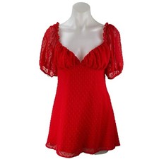 Missguided Petite Red Short Puff Sleeve Sweetheart A Line Mini Dress Size 6