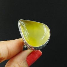 Natural Pear Shape Chalcedony Gemstone Ring in 925 Sterling Silver