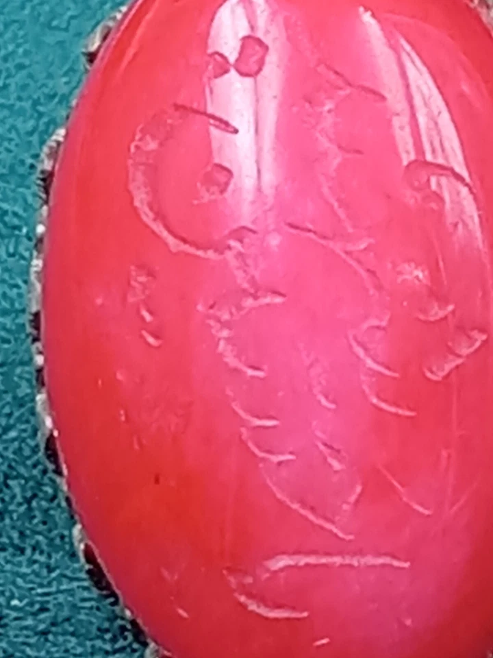 Anillo de plata de ley para hombre con piedra rosa cabujón, inscripción árabe: talla 9,25 Foto 4 de 4