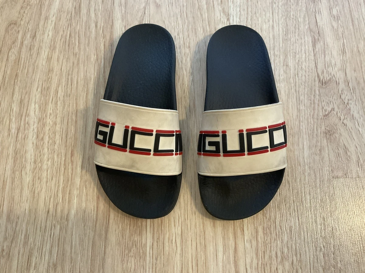 Authentic GUCCI Flip Flops Size 34 White Rubber Pool Sandals