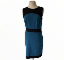Loft Womens Teal Blue And Black Color Block Sheath Knee Length Dress Size 2