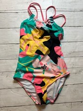 Kanu Surf Aria Girls Multicolor Coral Floral Cross Back One-Piece Swimsuit Sz 12