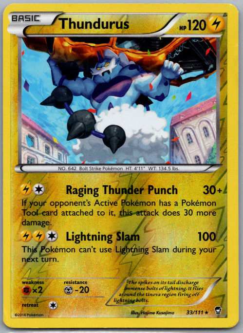 Pokemon - Thundurus 33/111 - Rare Reverse Holo -  Furious Fists  -  NM/M
