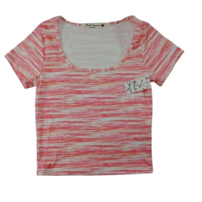 Cloud Dancer Pink Striped Ribbed Square Neck Crop Top Short Sleeve Size L
