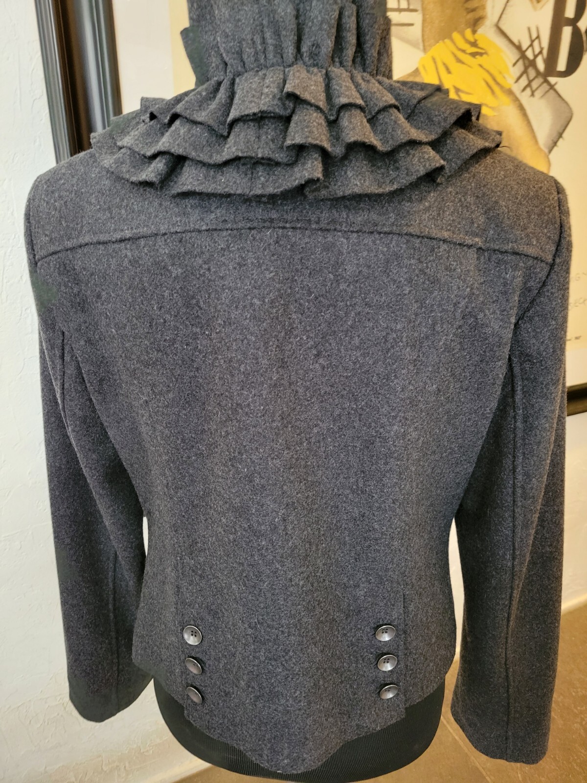 Hinge Size Small-M Ruffled Collar Jacket Charcoal… - image 2