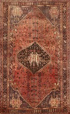 Antique Rug 5x8 Ft.geomentric Qashqai Oriental Handmade Wool Living Room Carpet