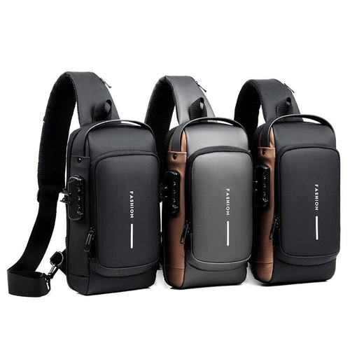 Men's Sling Backpack Waterproof Anti-theft Shoulder Crossbody Chest Bag USB Port - Picture 9 of 20