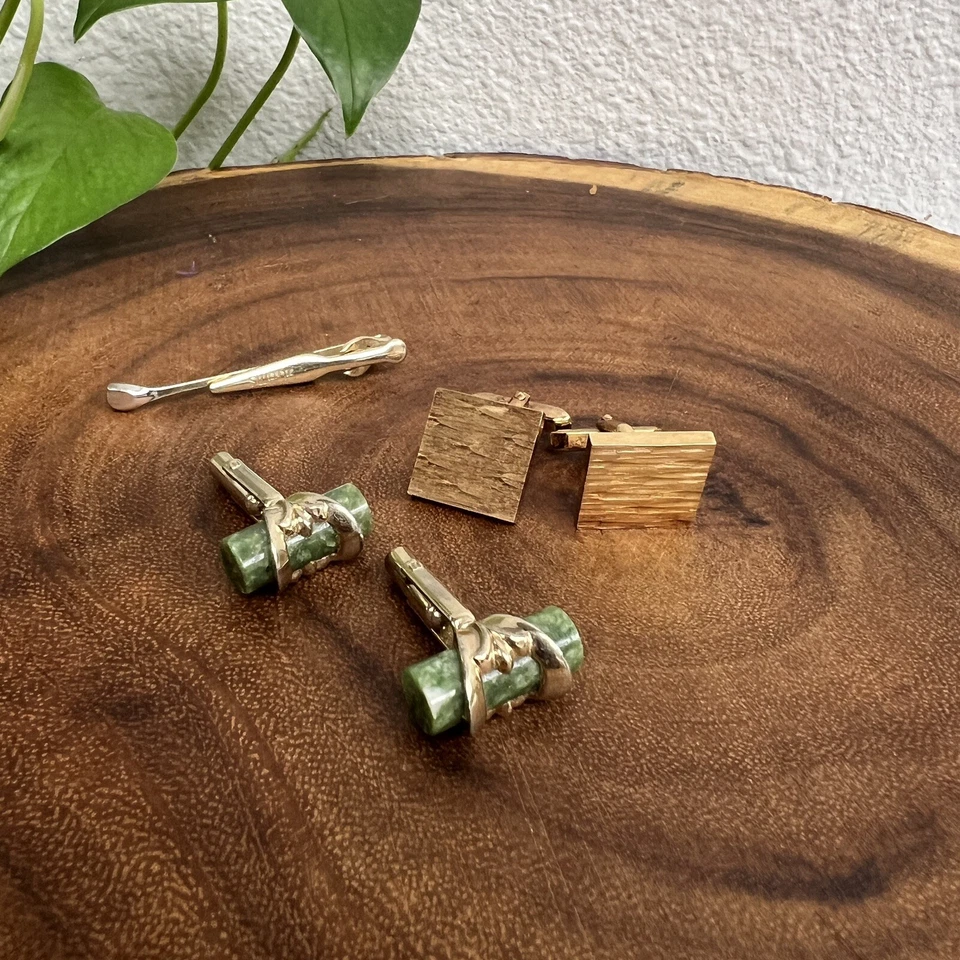 Juego de gemelos y clips de corbata vintage Foto 3 de 4