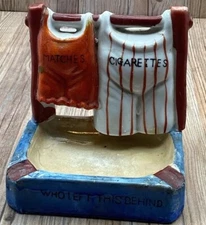 Vintage Kitsch Ceramic Ashtray Cigarette Match Holder Who Left This Behind Japan