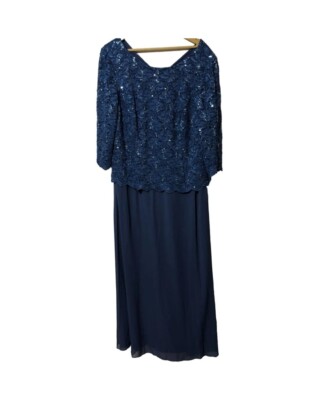 Alex Evenings Mock Two-Piece Sequin Chiffon Gown Lace Dress size L | eBay