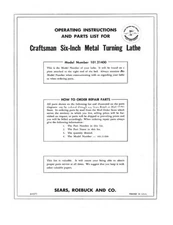c.1950s Craftsman 101.21400 /Atlas 6" x 18" Metal Working Lathe Instructions
