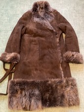 Cerruti 1881 Brown Shearling Coat Real Fur Made In Germany Uk Size 16
