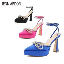 JENN ARDOR Rhinestone Bow Platform Heels-NYE Party Prom Club Wedding Dress Shoes