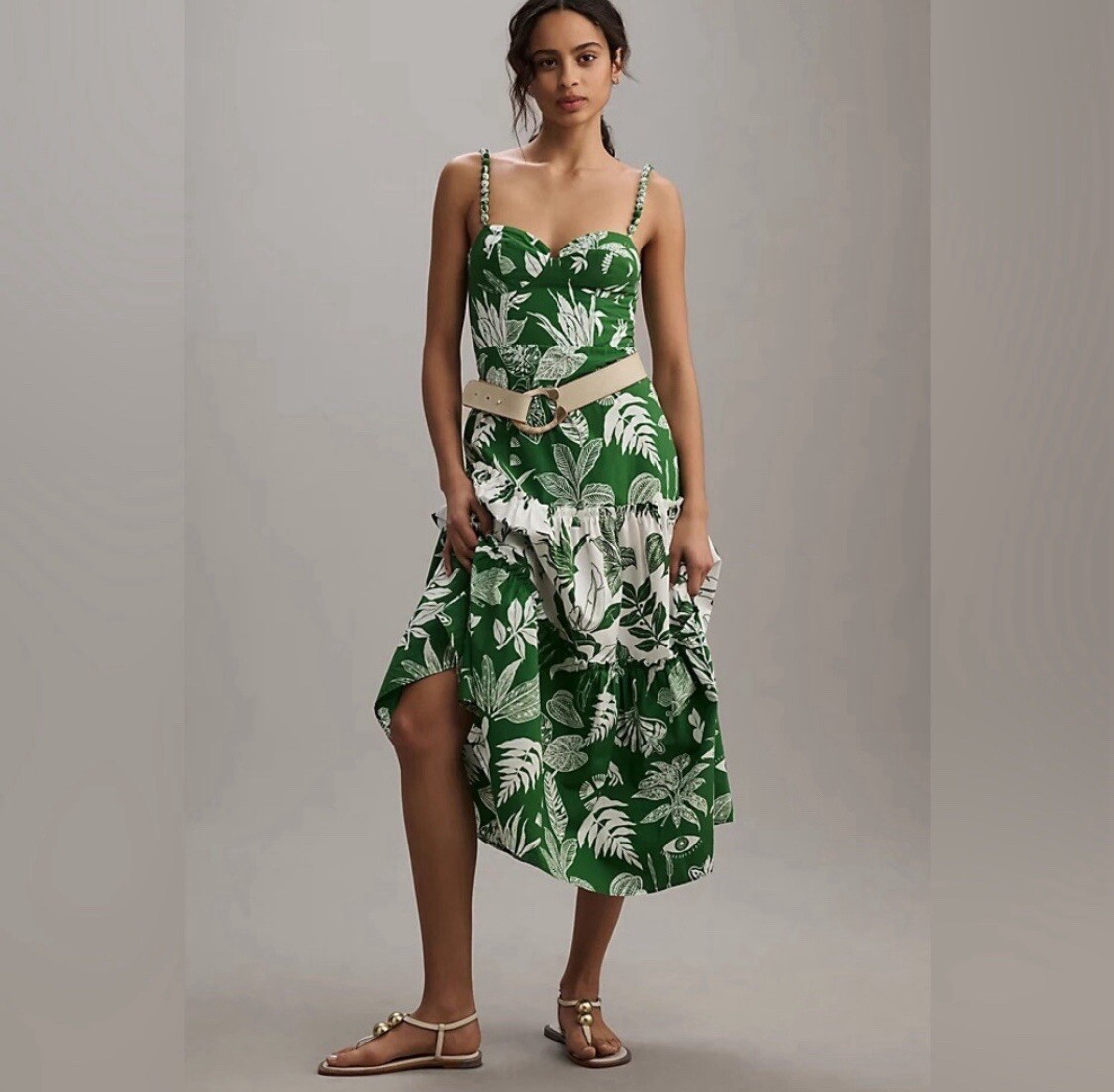 Farm Rio Forest Mix Midi Dress XL Cotton Sleeveless Green Tropical Tier  Maxi NWT | eBay