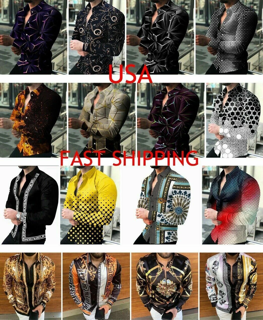 Camisa Abotonada De Vestir Manga Larga Moda Para Hombres Blusa Con Botones Lujo